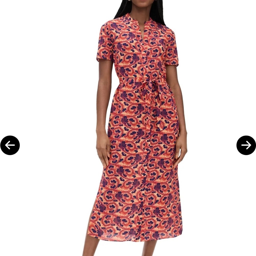 Saloni Vicki Harvest Coral Floral Midi Dress Sz 4 NEW NWT